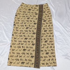 Stonebridge African Safari Animal Printed Faux Wrap Linen Blend Maxi Skirt